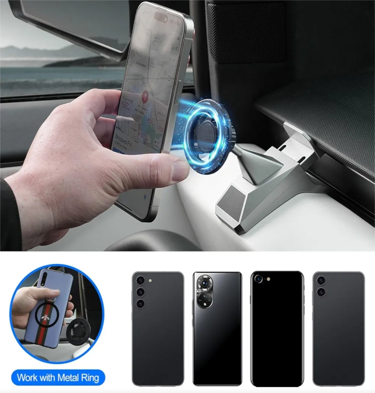 ELECFRESH Phone Mount for Tesla Cybertruck Fit for All Phone Magnetic Phone Holder for Cybertruck Accessories Can be Adjusted 360° (Model)
