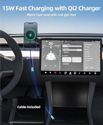 Tesla Phone Mount Charger, for Qi2 15W Fast Wireless Charging Phone Holder for Tesla Model Y/Model 3/ Cybertruck/Laptop, Tesla Phone Charger for iPhone 16/15/14/13/12 Series